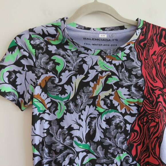BALENCIAGA FW 2012 - 2013 Abstract Pop Art Cotton Tee T Shirt Lilac - Size XS - Picture 4 of 15